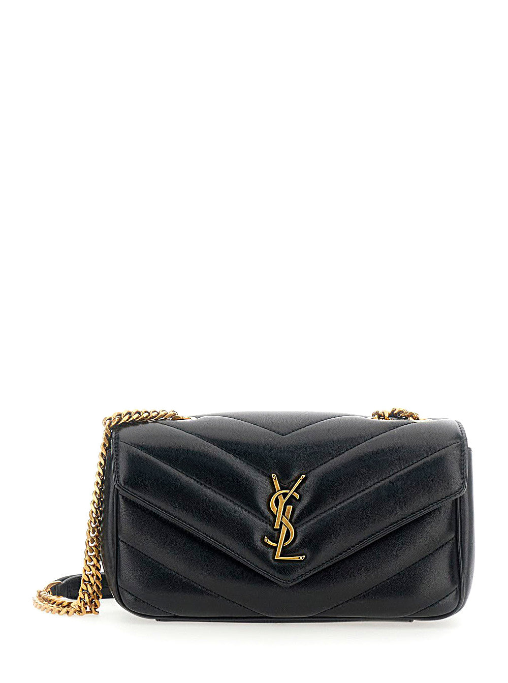 Saint Laurent Women 'Loulou' Black Crossbody Bag With Chain Strap And Cassandre Plate On The Front In Leather Woman