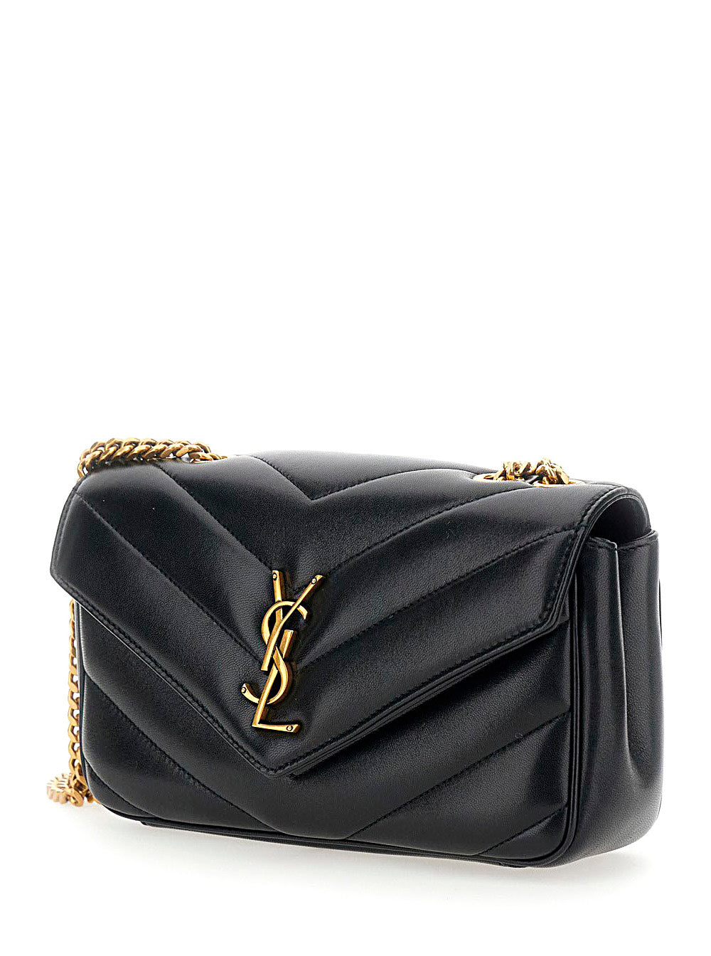 Saint Laurent Women 'Loulou' Black Crossbody Bag With Chain Strap And Cassandre Plate On The Front In Leather Woman