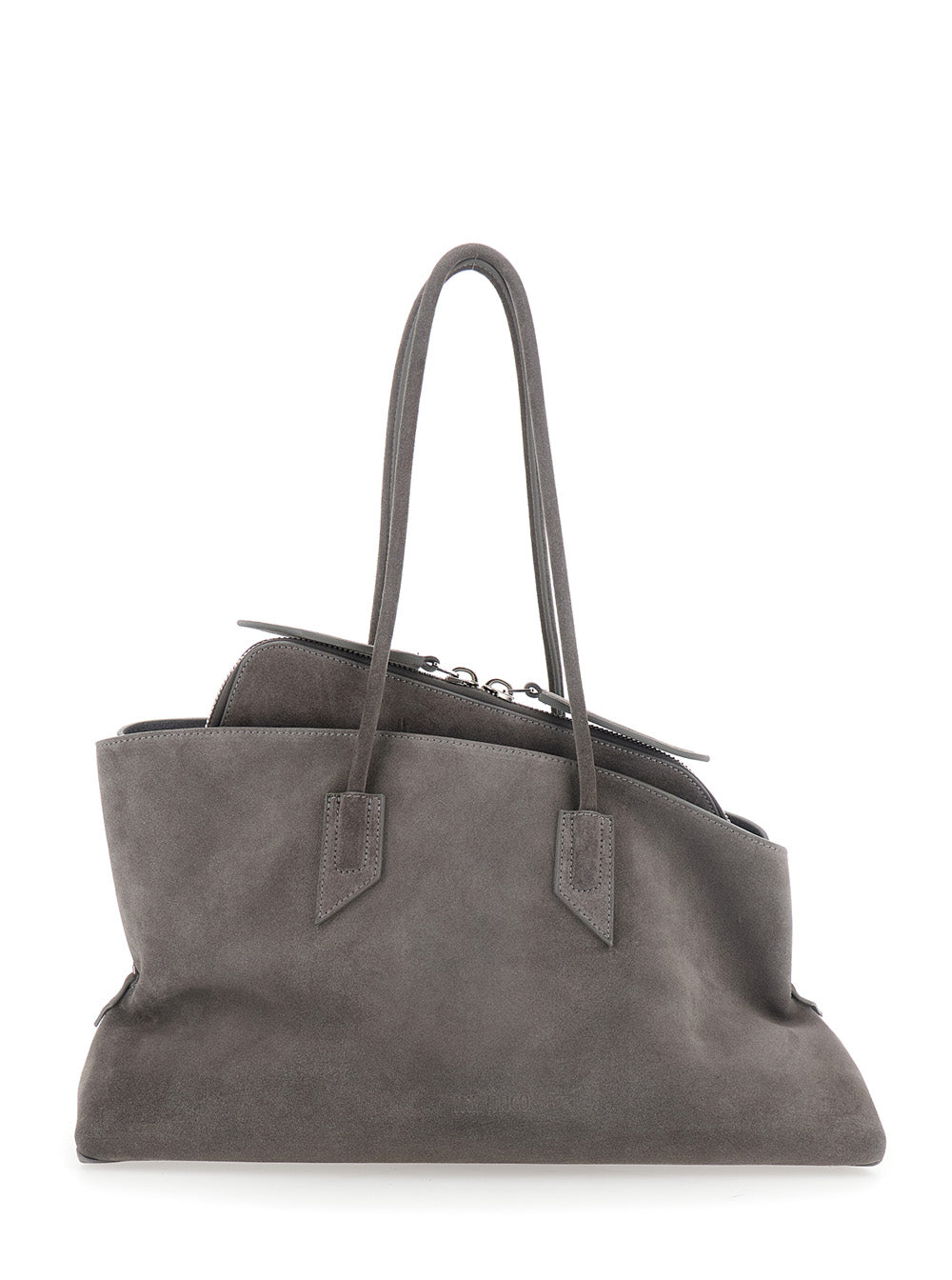 The Attico Women 'La Passeggiata' Grey Medium Shoulder Bagwith Two Top Handles In Suede For Women