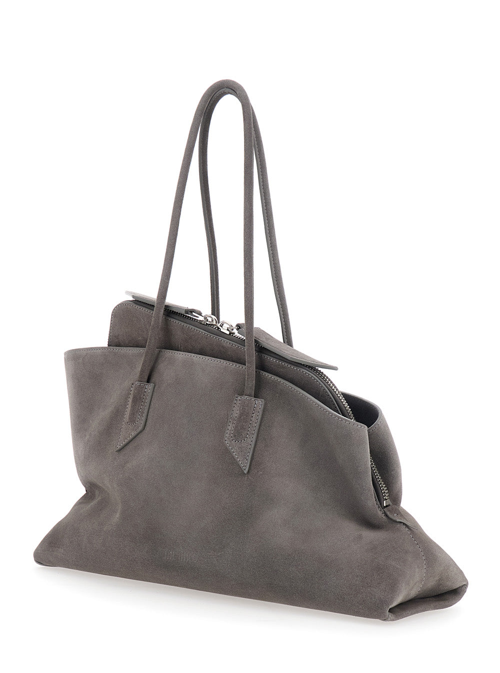 The Attico Women 'La Passeggiata' Grey Medium Shoulder Bagwith Two Top Handles In Suede For Women