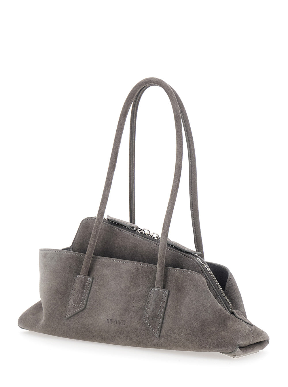 The Attico Women 'La Passeggiata' Grey Small Shoulder Bag With Two Top Handles In Suede For Women THE ATTICO