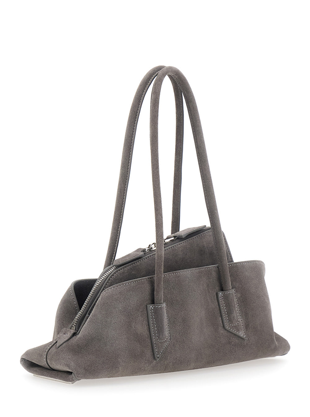 The Attico Women 'La Passeggiata' Grey Small Shoulder Bag With Two Top Handles In Suede For Women THE ATTICO