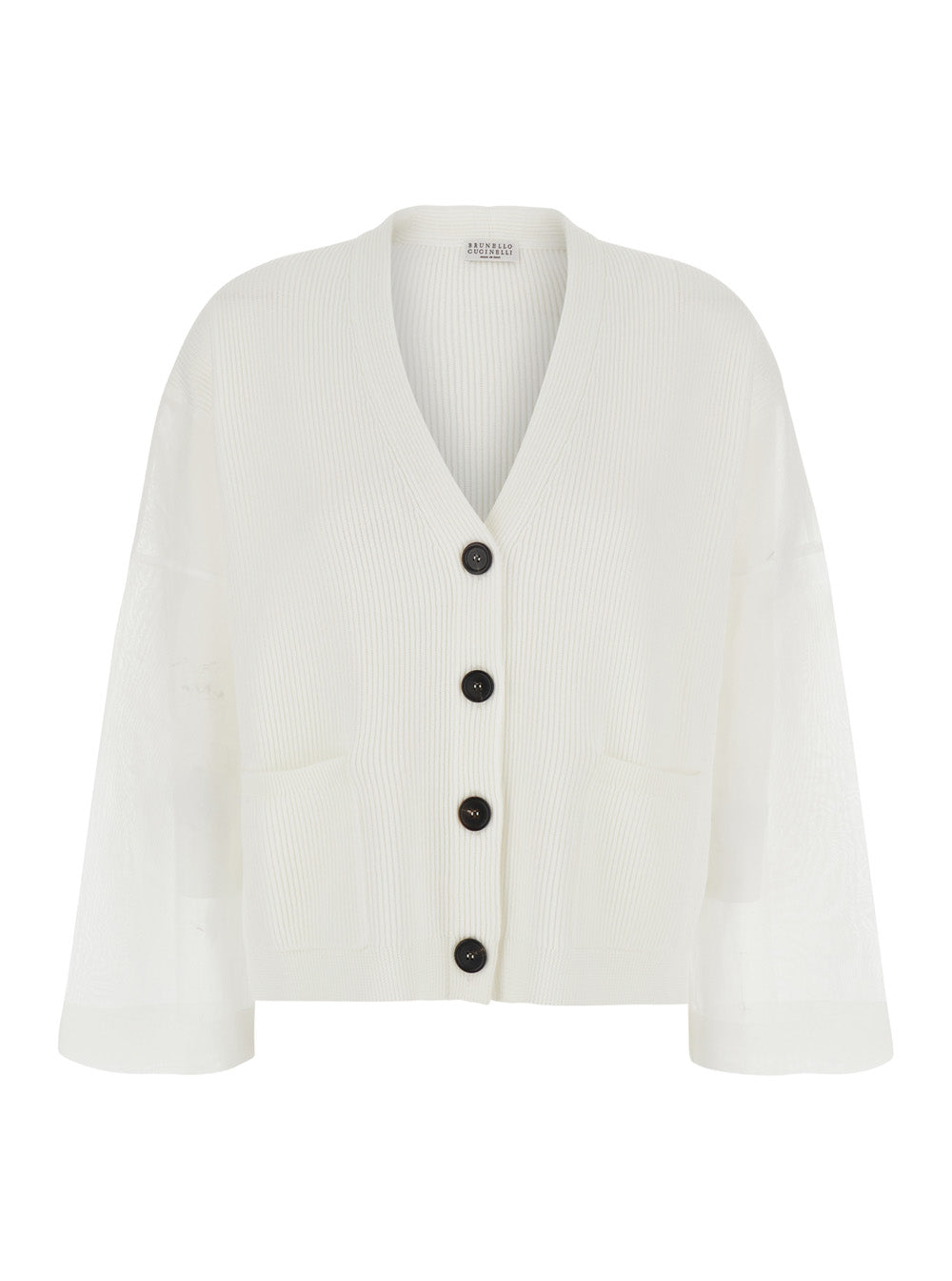 Brunello Cucinelli Women White Cardigan With V-Neck And Ribbed Knit In Cotton For Women BRUNELLO CUCINELLI