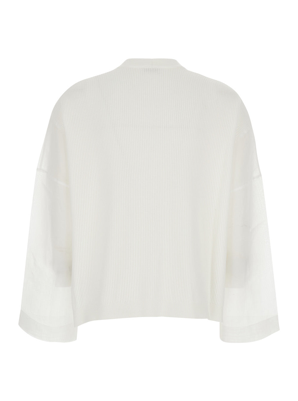 Brunello Cucinelli Women White Cardigan With V-Neck And Ribbed Knit In Cotton For Women BRUNELLO CUCINELLI