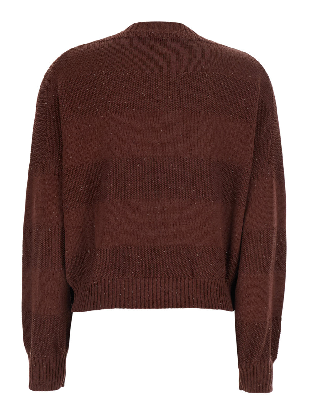 Brunello Cucinelli Women Brown Crewneck Sweater With Net Knit In Cotton Blend For Women BRUNELLO CUCINELLI