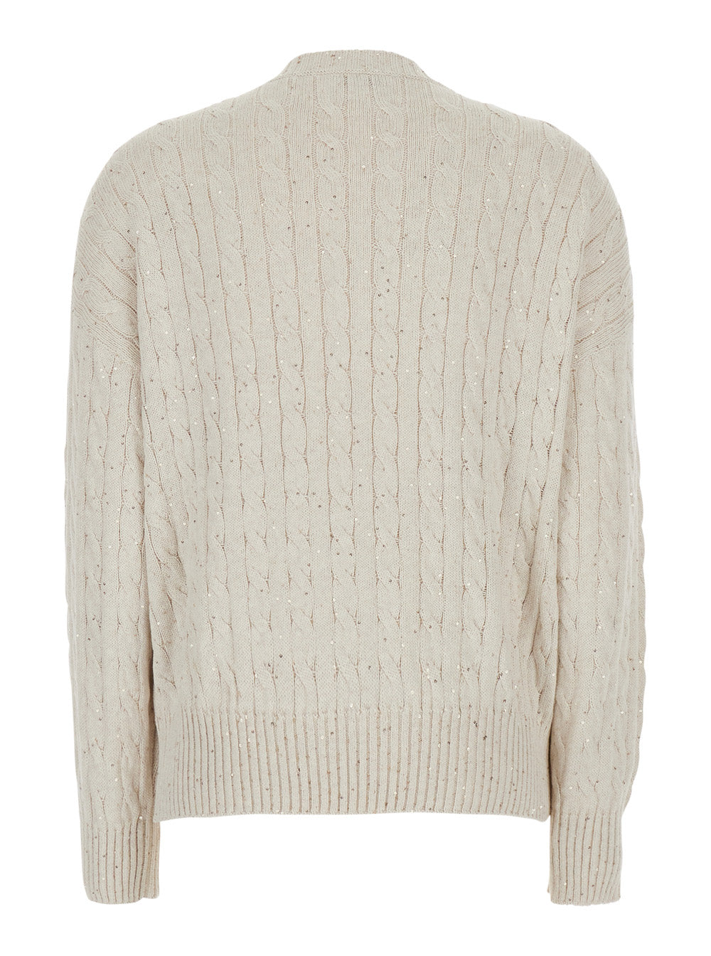 Brunello Cucinelli Women White Sweater With Cable Knit And Ribbed Finishes In Cotton Blend For Women BRUNELLO CUCINELLI