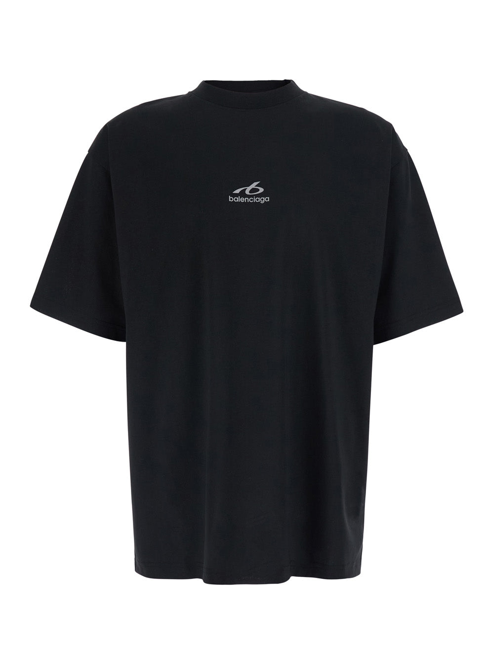Balenciaga Men Black Crew Neck T-Shirt With Logo Lettering On Front And Back In Cotton For Men BALENCIAGA