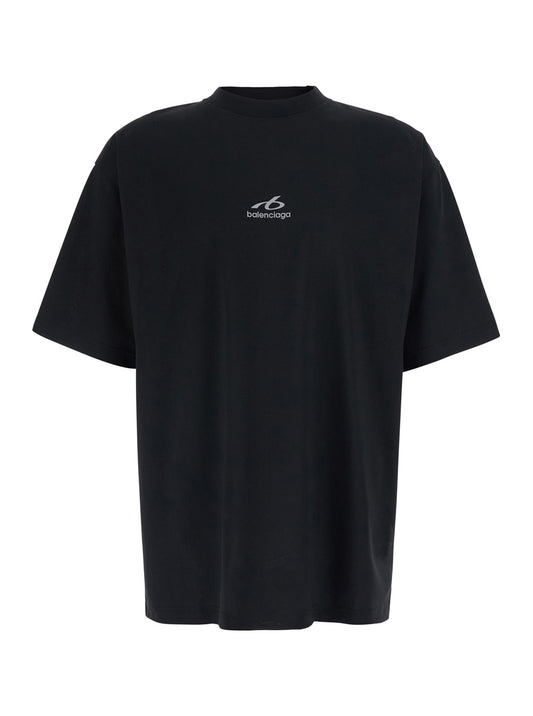 Balenciaga Men Black Crew Neck T-Shirt With Logo Lettering On Front And Back In Cotton For Men BALENCIAGA