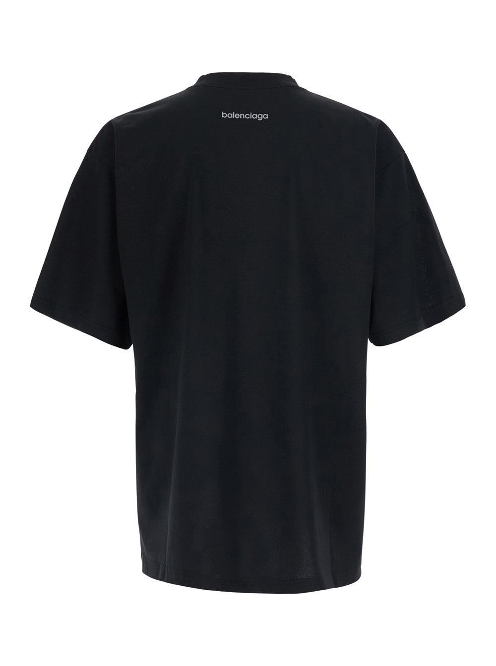 Balenciaga Men Black Crew Neck T-Shirt With Logo Lettering On Front And Back In Cotton For Men BALENCIAGA