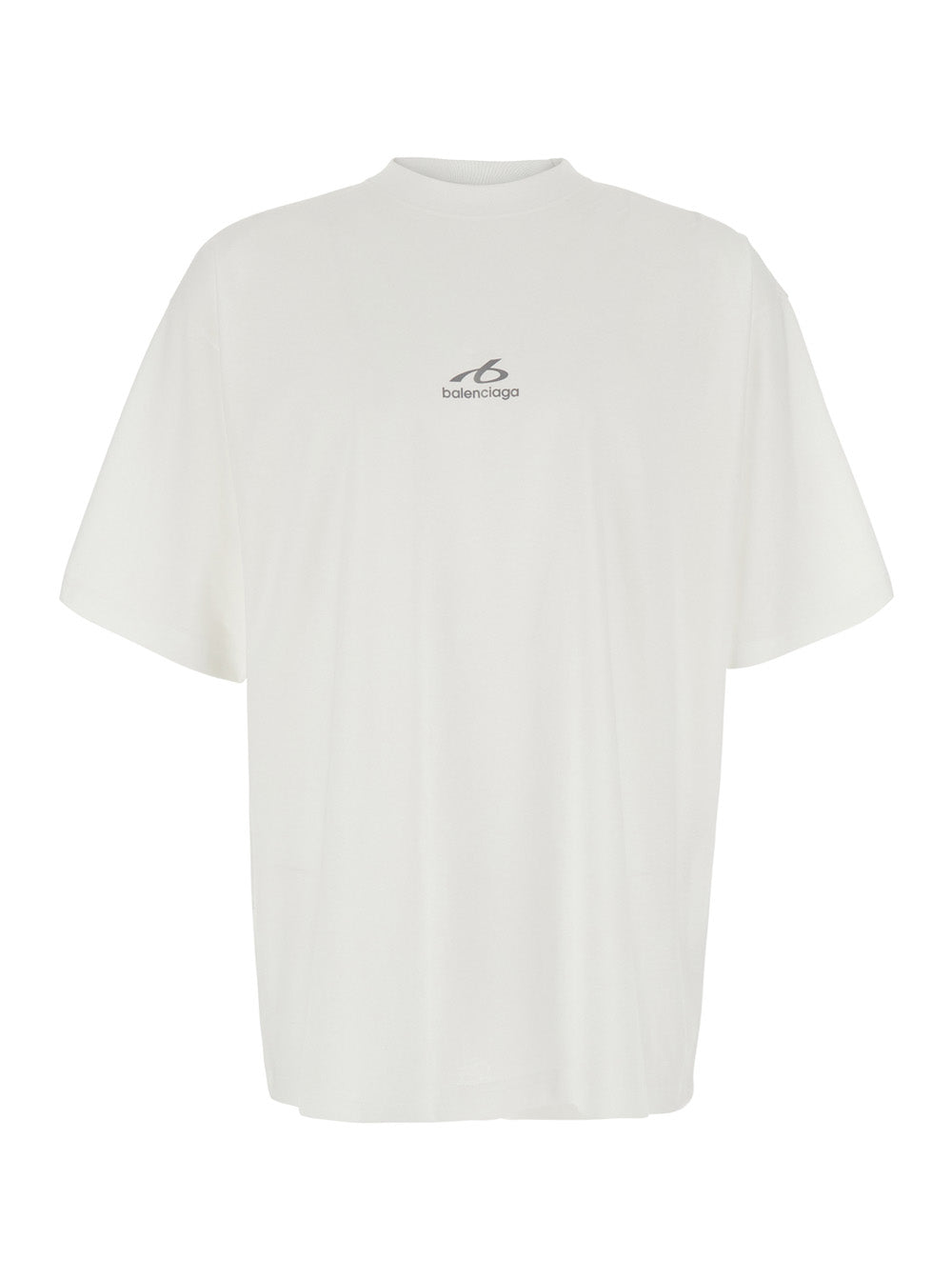 Balenciaga Men White Crew Neck T-Shirt With Logo Lettering On Front And Back In Cotton For Men