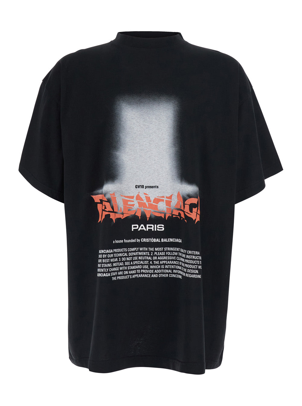 Balenciaga Men Black Crew Neck T-Shirt With Maxi Logo Print On The Front In Cotton For Men