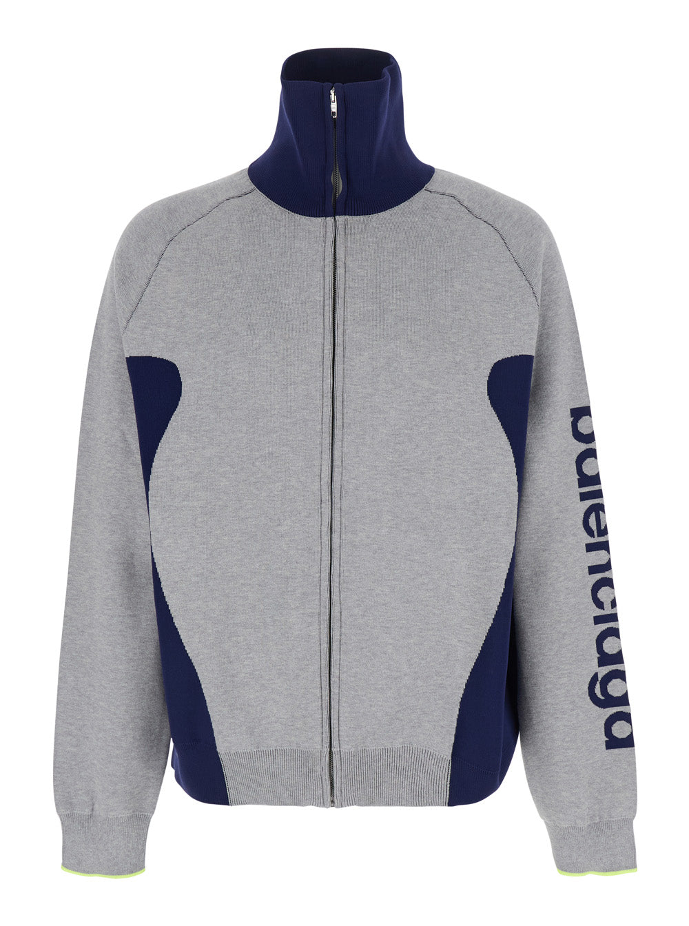 Balenciaga Men Gray Cardigan With Contrasting High Collar And Maxi Logo Lettering On The Sleeve In Cotton For Men