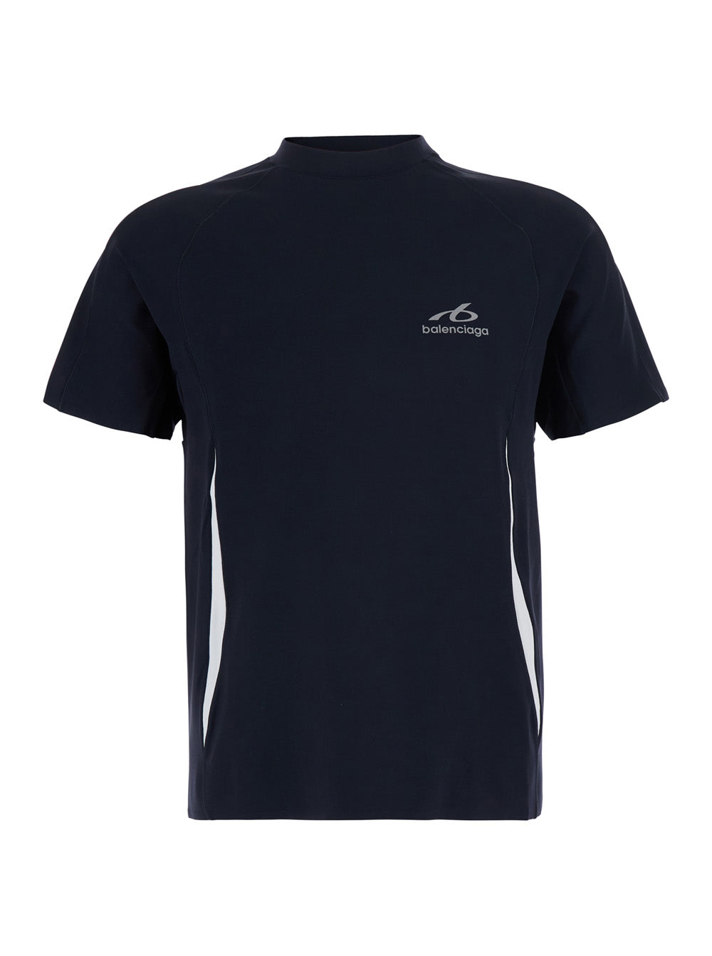 Balenciaga Men Black Crew Neck T-Shirt With Logo Lettering On Front And Back In Tech Fabric Stretch For Men