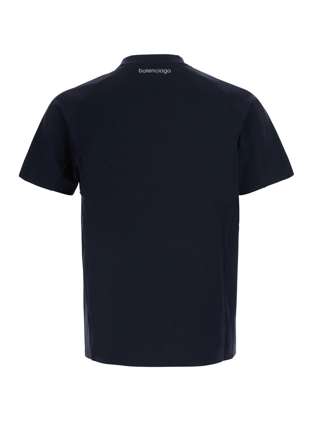 Balenciaga Men Black Crew Neck T-Shirt With Logo Lettering On Front And Back In Tech Fabric Stretch For Men