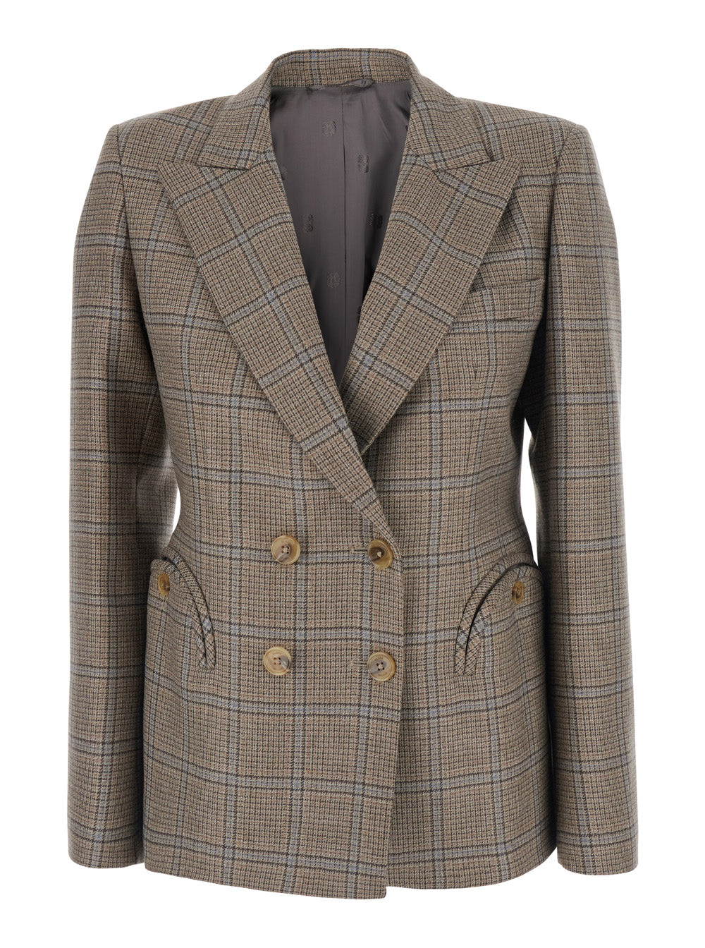Blaze Milano Women 'Saona'beige Double-Breasted Jacket With Peak Revers And Check Motif In Wool For Women BLAZE MILANO