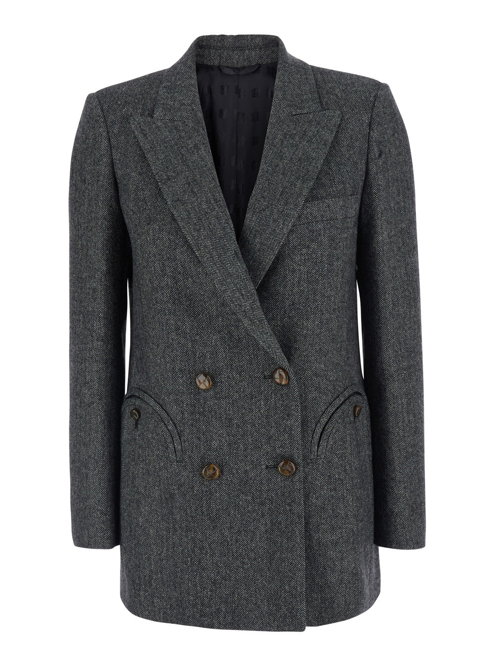 Blaze Milano Women 'J Line' Grey Double-Breasted Jacket With Peak Revers In Wool Blend For Women BLAZE MILANO