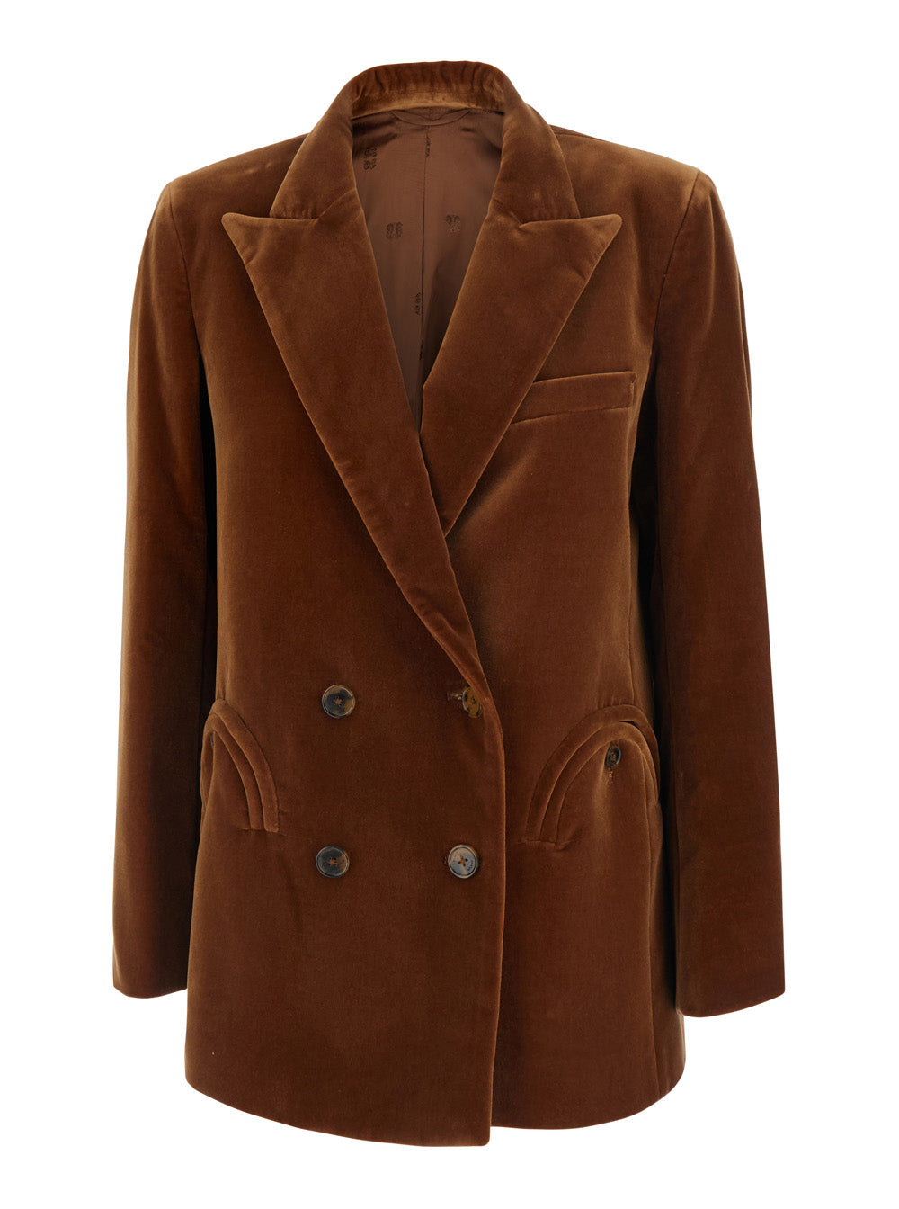 Blaze Milano Women 'Jealousy' Brown Double-Breasted Jacket With Peak Revers In Velvet For Women BLAZE MILANO