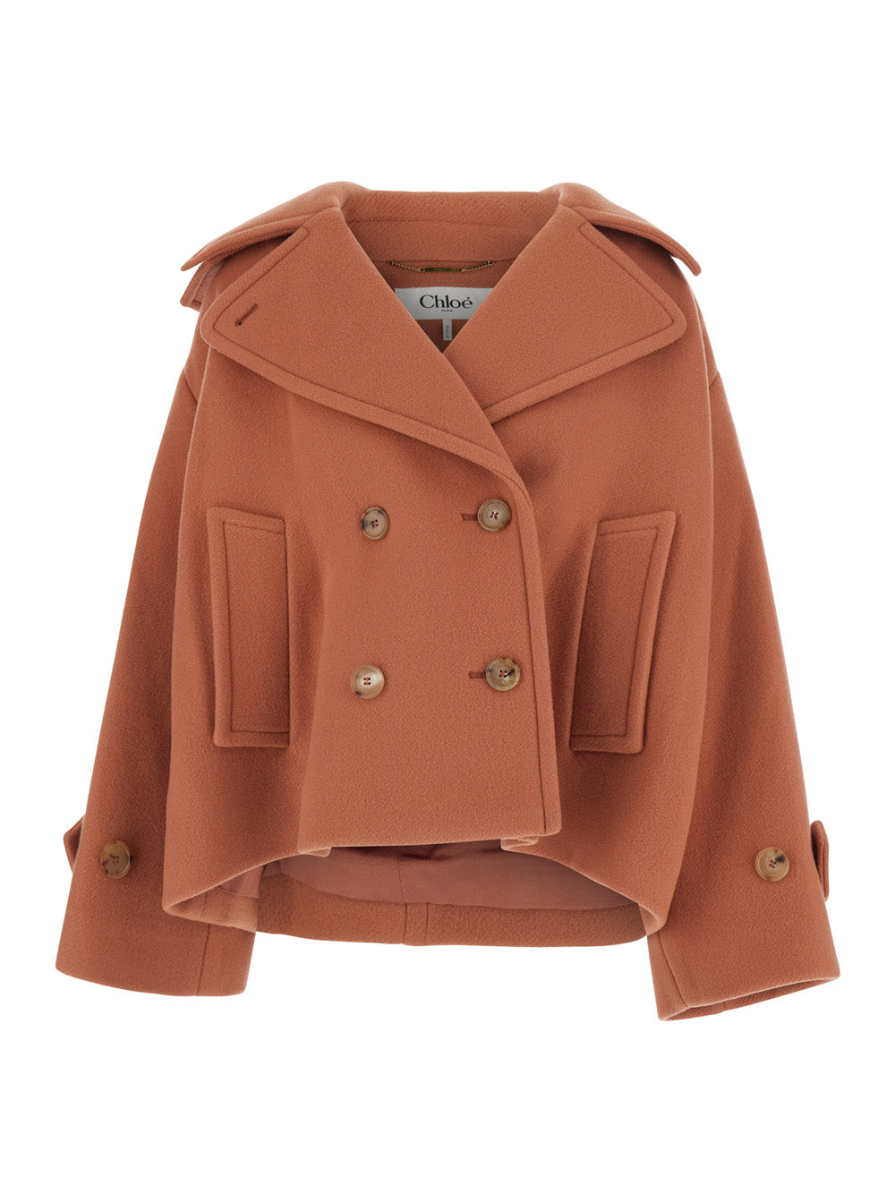 Chloé Women Pink Short Oversized Jacket With High Collar And Buttons In Blend Wool For Women
