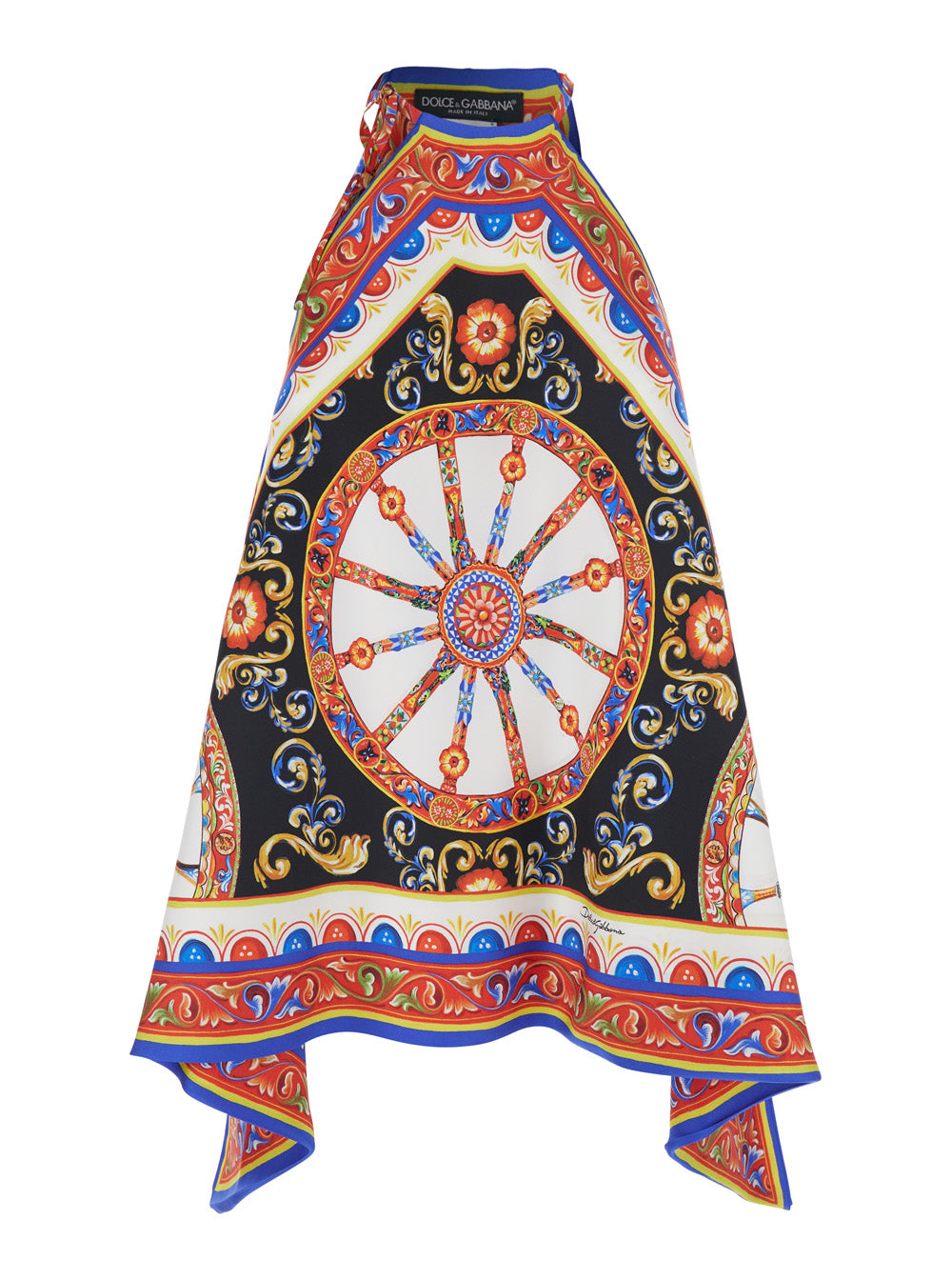 Dolce & Gabbana Women Multicolor Sleeveless Top With Halterneck And All-Over Carretto Motif In Silk For Women