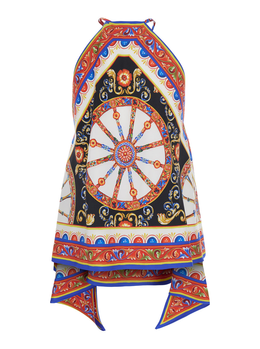 Dolce & Gabbana Women Multicolor Sleeveless Top With Halterneck And All-Over Carretto Motif In Silk For Women