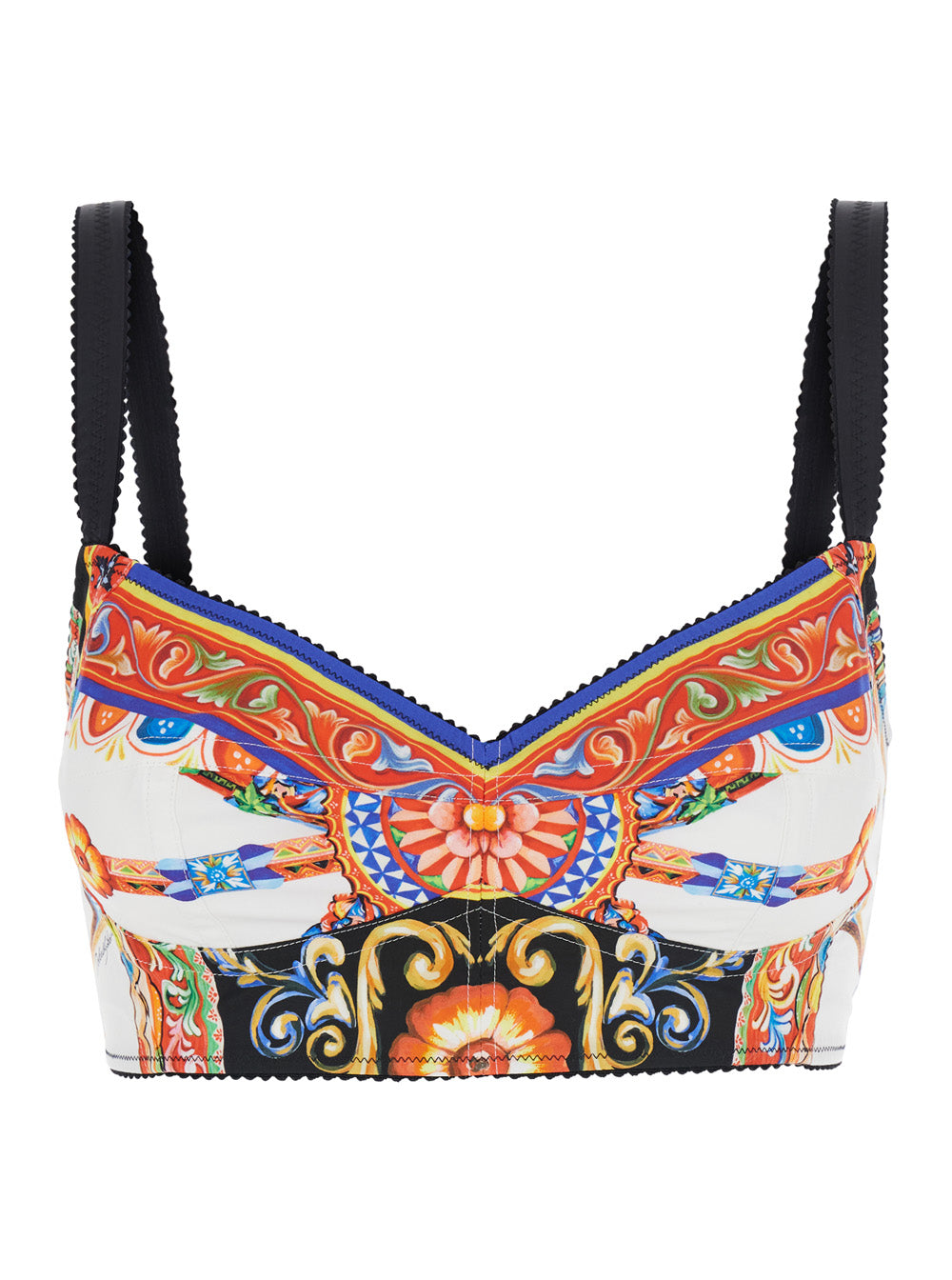 Dolce & Gabbana Women Multicolor Sleeveless Top With Carretto Print And V-Neck In Cotton Blend Woman DOLCE & GABBANA
