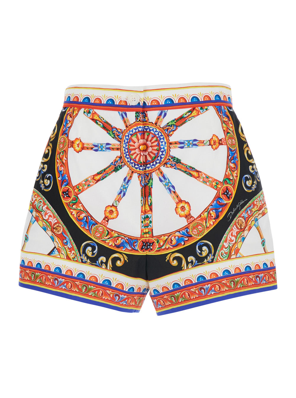 Dolce & Gabbana Women Multicolor Shorts With Front Belt And Carretto Print In Cotton For Women