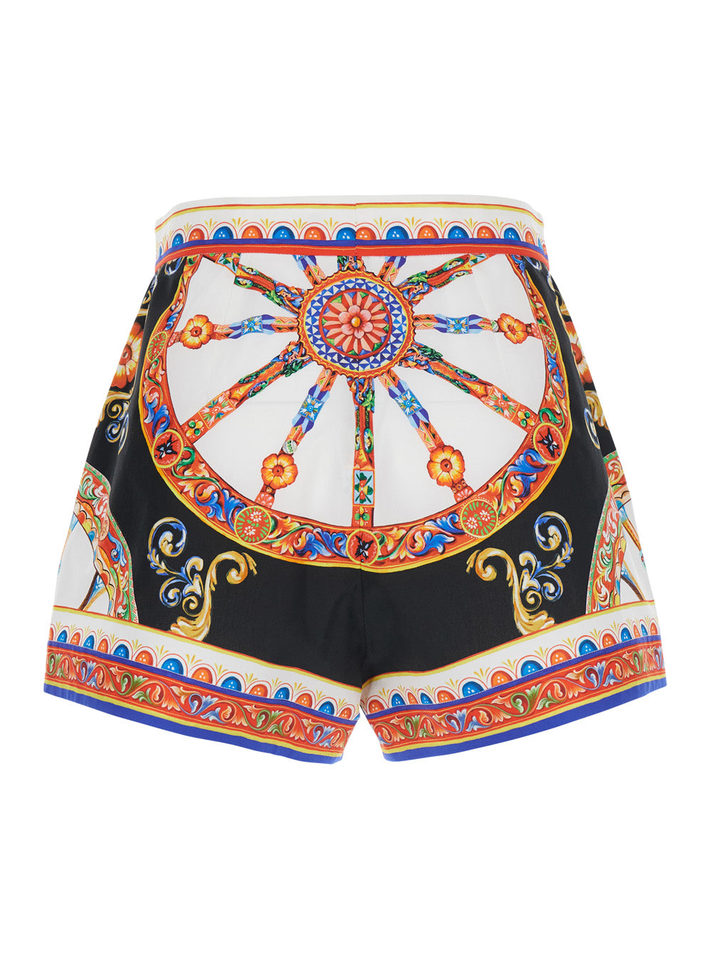 Dolce & Gabbana Women Multicolor Shorts With Front Belt And Carretto Print In Cotton For Women