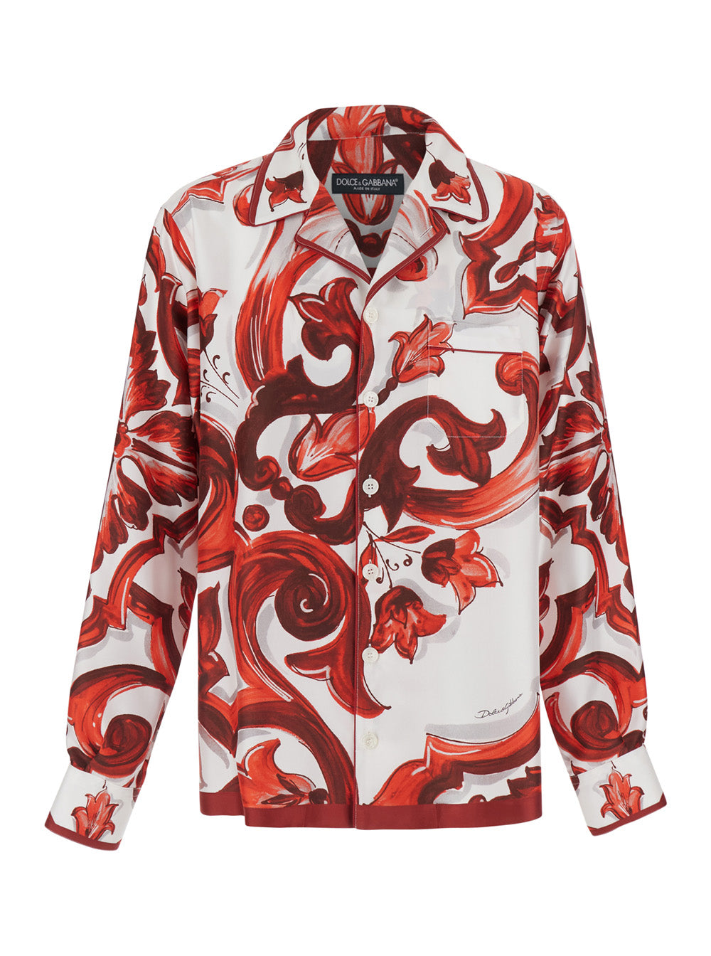 Dolce & Gabbana Men Multicolor Shirt With Hawaii Collar And All-Over Maiolica Print In Silk For Men DOLCE & GABBANA