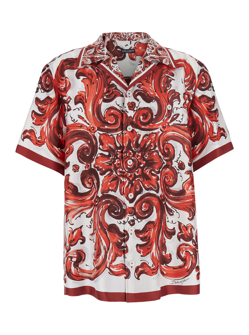 Dolce & Gabbana Men Multicolor Bowling Shirt With Cuban Collar And All-Over Maiolica Print In Silk For Men