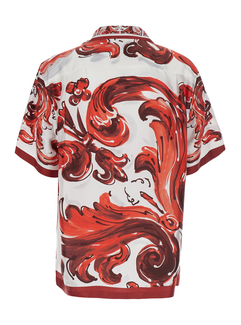 Dolce & Gabbana Men Multicolor Bowling Shirt With Cuban Collar And All-Over Maiolica Print In Silk For Men