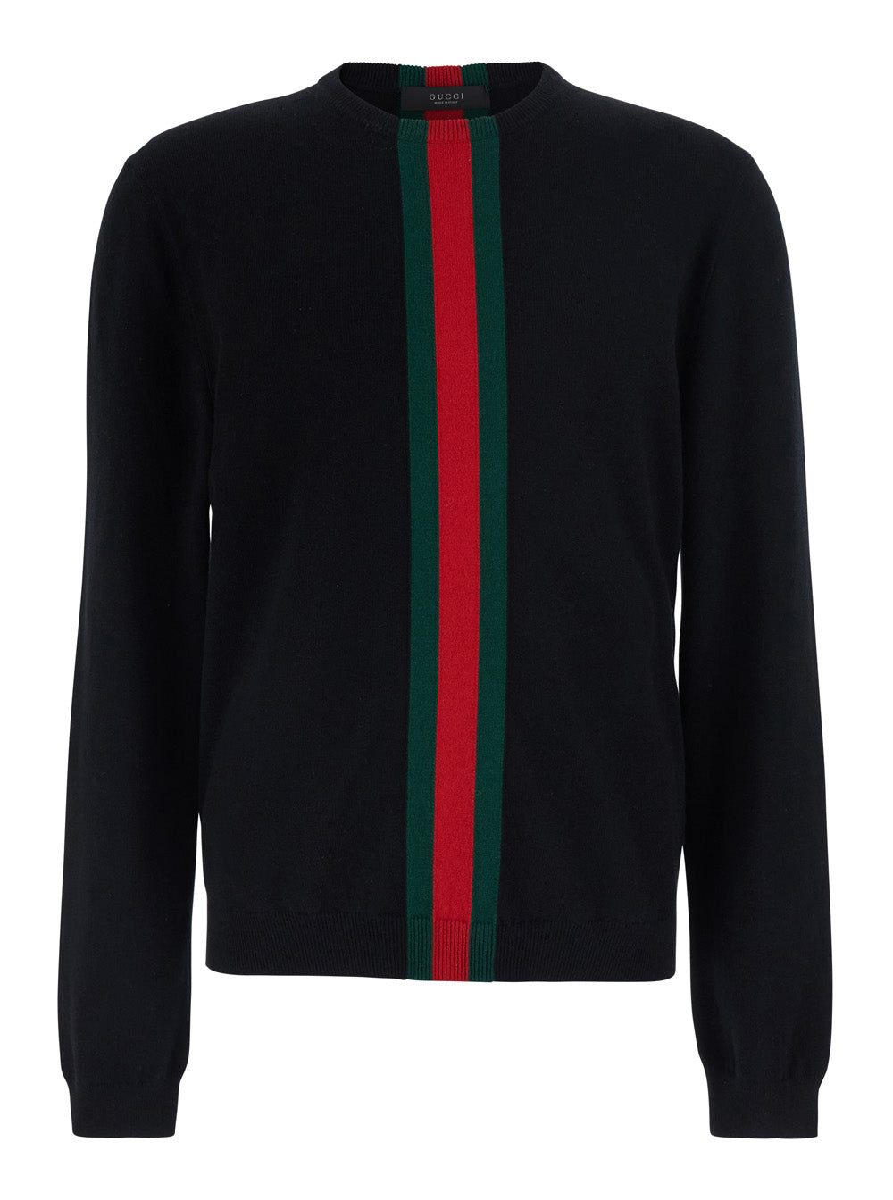 Gucci Men Blue Crewneck Sweater With Web Detail In Wool For Men