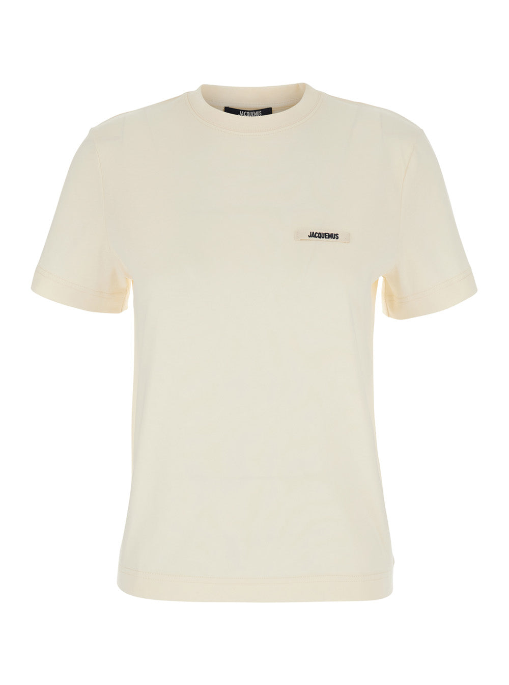 Jacquemus Women 'Le T-Shirt Gros Grain' Beige Crewneck T-Shirt With Logo Patch On The Front In Cotton For Men JACQUEMUS