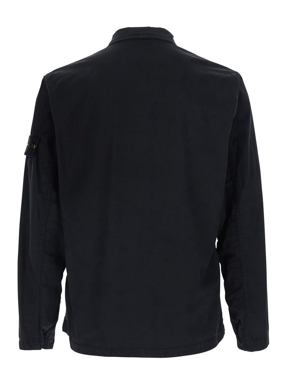 Stone Island Men Black Shirt With Classic Collar And Logo Patch On The Sleeve In Cotton For Men