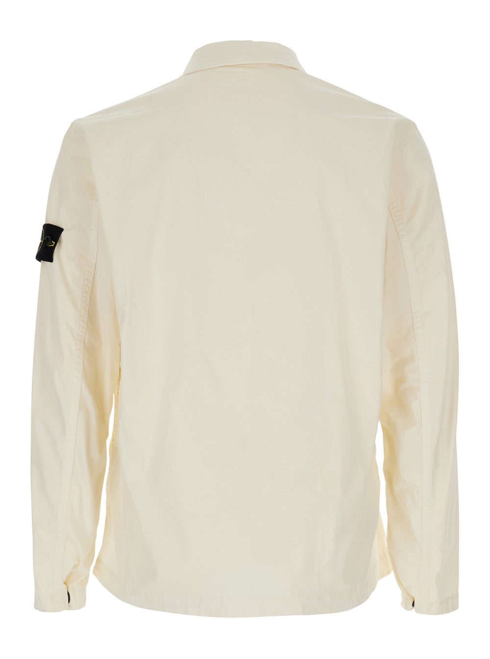 Stone Island Men White Shirt With Classic Collar And Logo Patch On The Sleeve In Cotton For Men