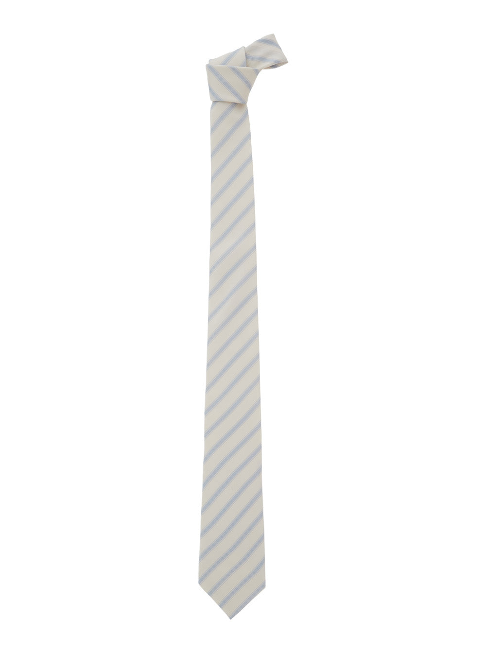 Saint Laurent Men Beige Tie With All-Over Diagonal Stripe Motif In Silk For Men