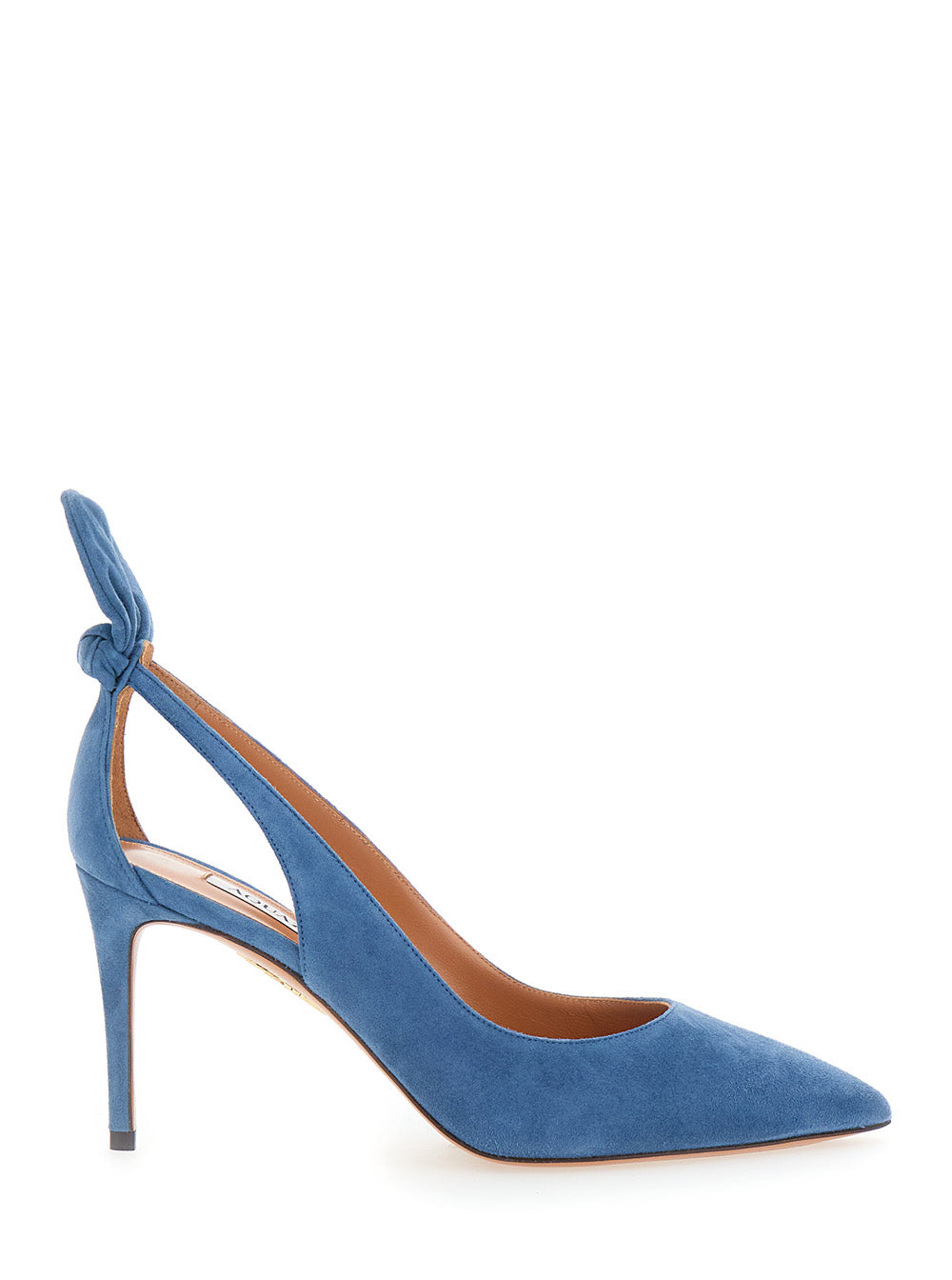 Aquazzura Women Blue Pointed Toe Pump With Bow Detail In Suede For Women AQUAZZURA