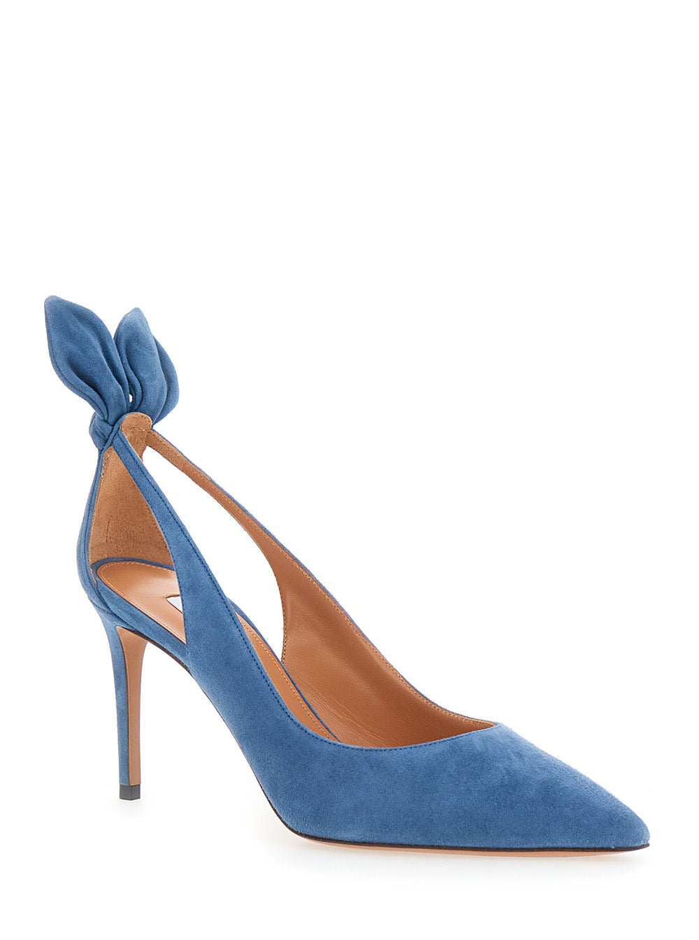 Aquazzura Women Blue Pointed Toe Pump With Bow Detail In Suede For Women AQUAZZURA