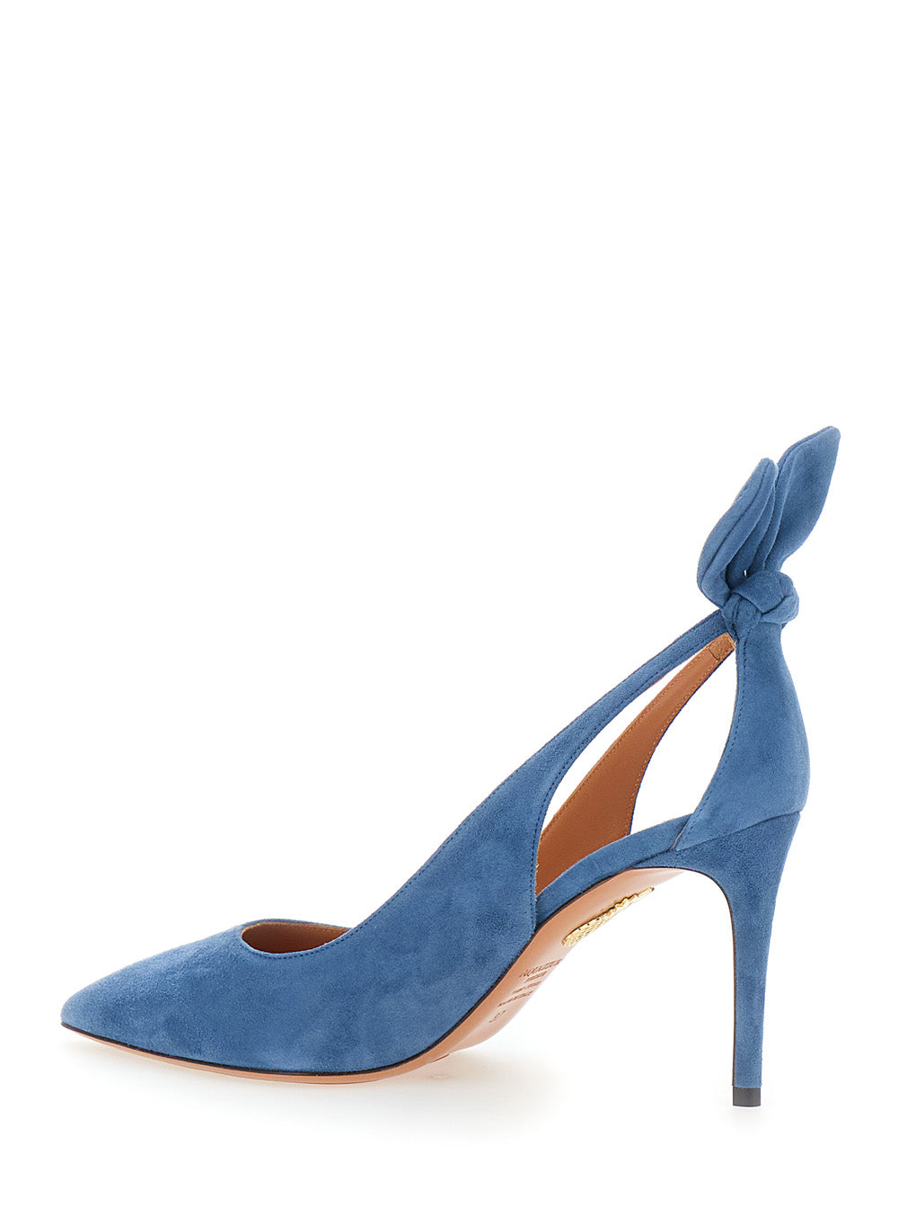 Aquazzura Women Blue Pointed Toe Pump With Bow Detail In Suede For Women AQUAZZURA