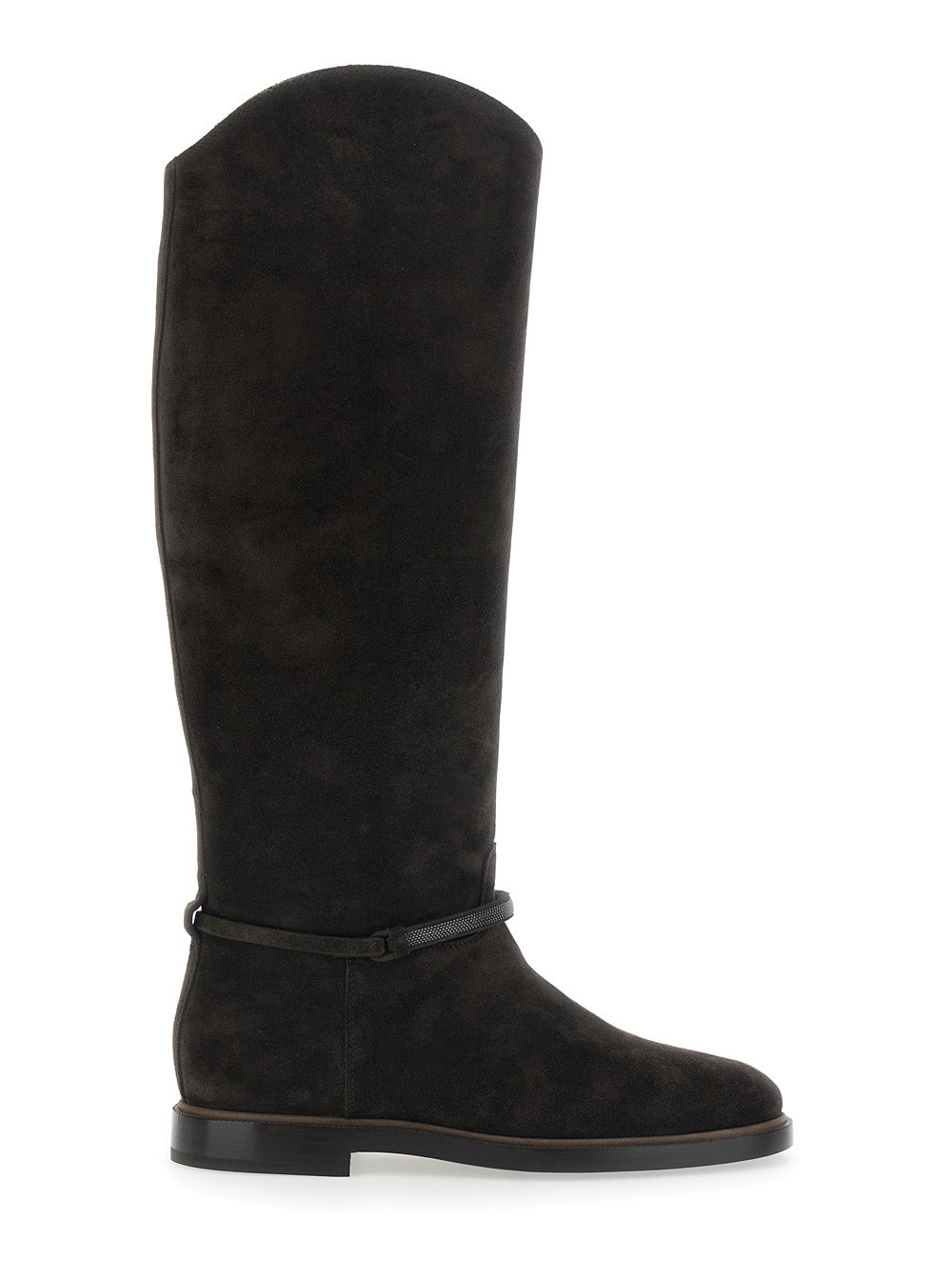 Brunello Cucinelli Women Brown Boots With Monile Detail On The Side In Suede For Women