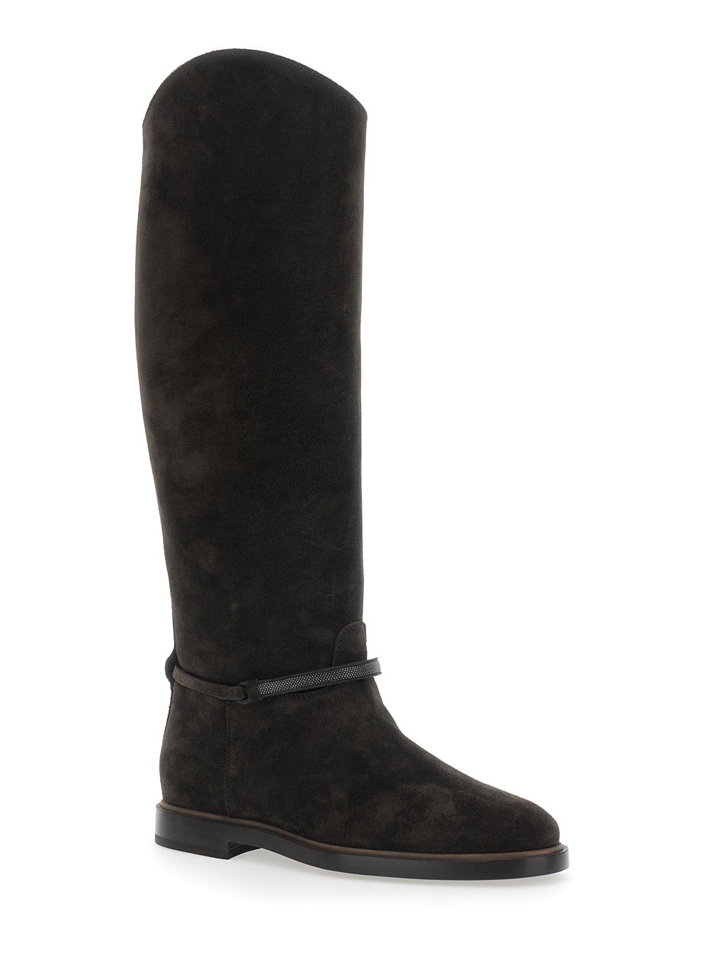 Brunello Cucinelli Women Brown Boots With Monile Detail On The Side In Suede For Women