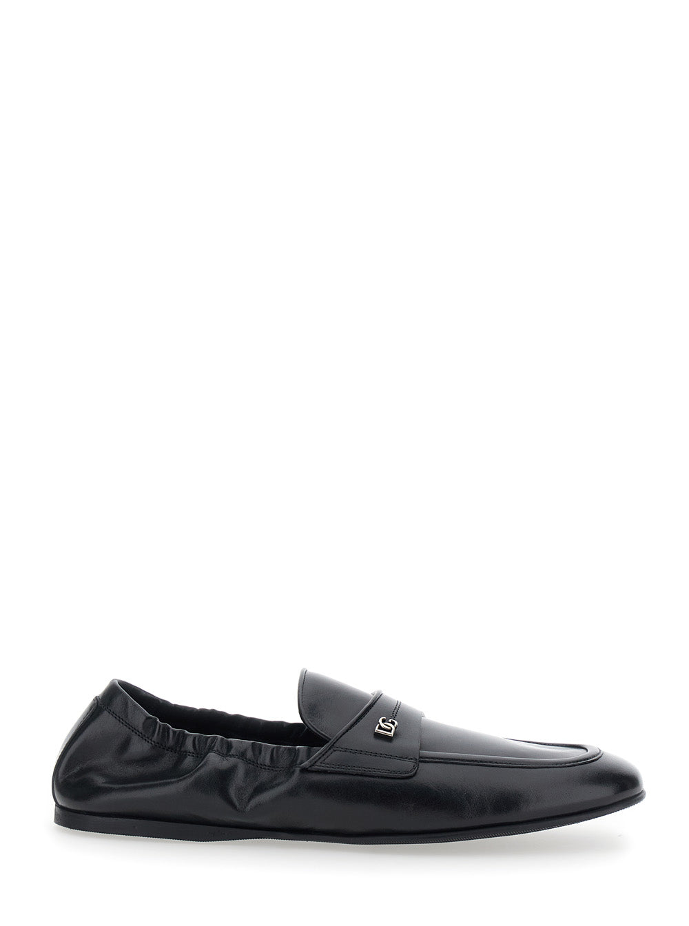 Dolce & Gabbana Men 'Ariosto' Black Loafers With Elasticized Back And Dg Plate In Leather For Men
