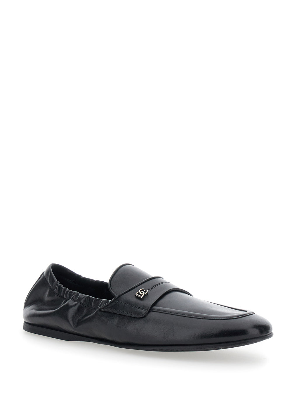 Dolce & Gabbana Men 'Ariosto' Black Loafers With Elasticized Back And Dg Plate In Leather For Men