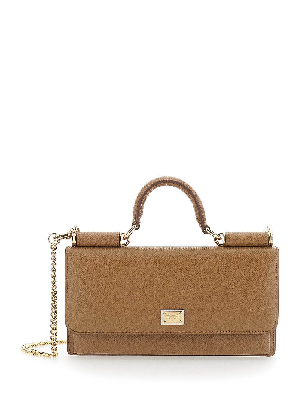Dolce & Gabbana Women Brown Mini Bag With Chain Strap And Logo Plate On The Front In Leather For Women
