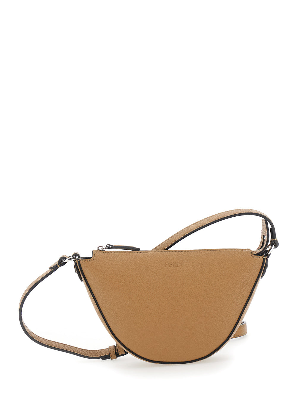 Fendi Men 'Melon' Beige Crossbody Bag With Half-Moon Silhouette And Logo Lettering On The Front In Grained Leather For Men