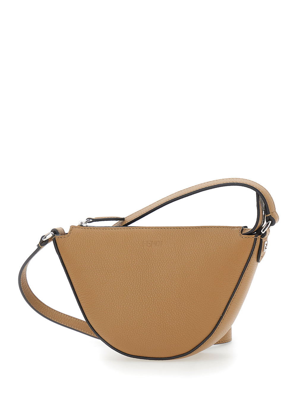 Fendi Men 'Melon' Beige Crossbody Bag With Half-Moon Silhouette And Logo Lettering On The Front In Grained Leather For Men