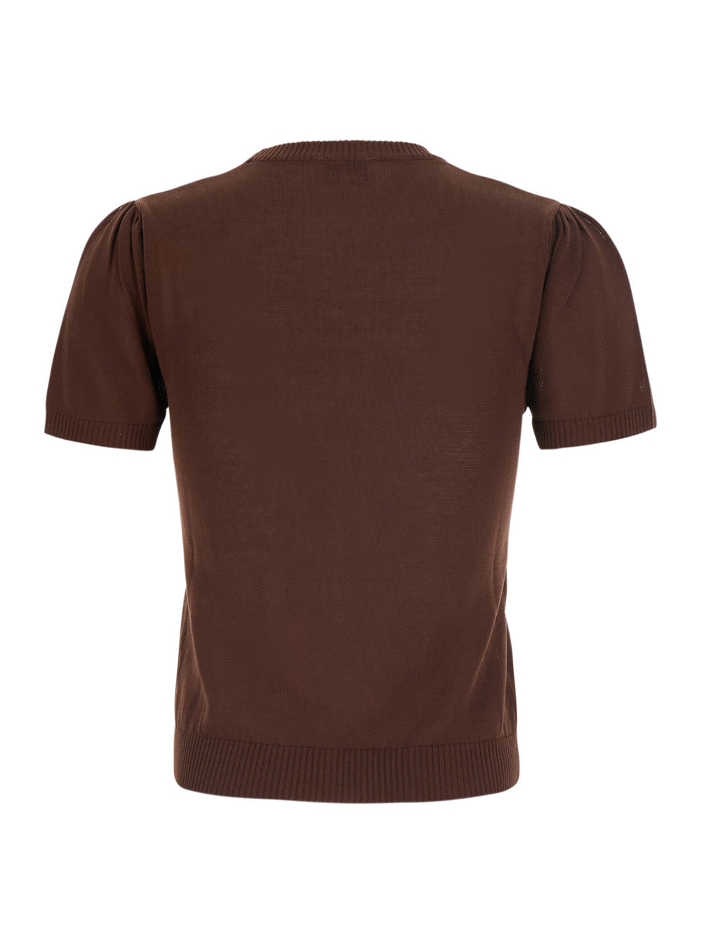 Ganni Women Brown Short-Sleeved Sweater With Argyle Motif On The Front In Cotton For Women