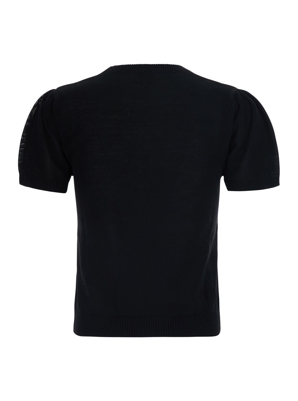 Ganni Women Black Short-Sleeved Sweater With Argyle Motif On The Front In Cotton For Women
