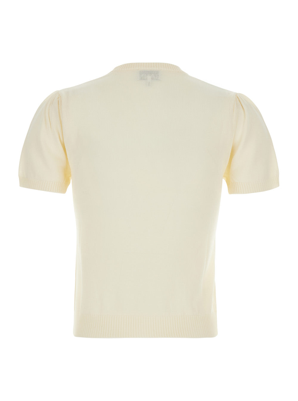 Ganni Women White Short-Sleeved Sweater With Argyle Motif On The Front In Cotton For Women