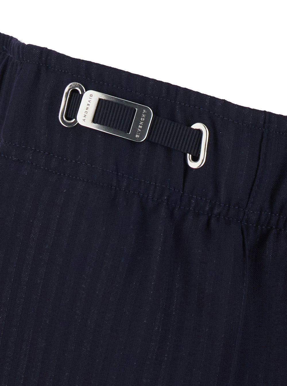Givenchy Men Blue Pants With Elasticated Waist With Adjustable Buckles And All-Over Stripe Motif In Tech Fabric For Men GIVENCHY
