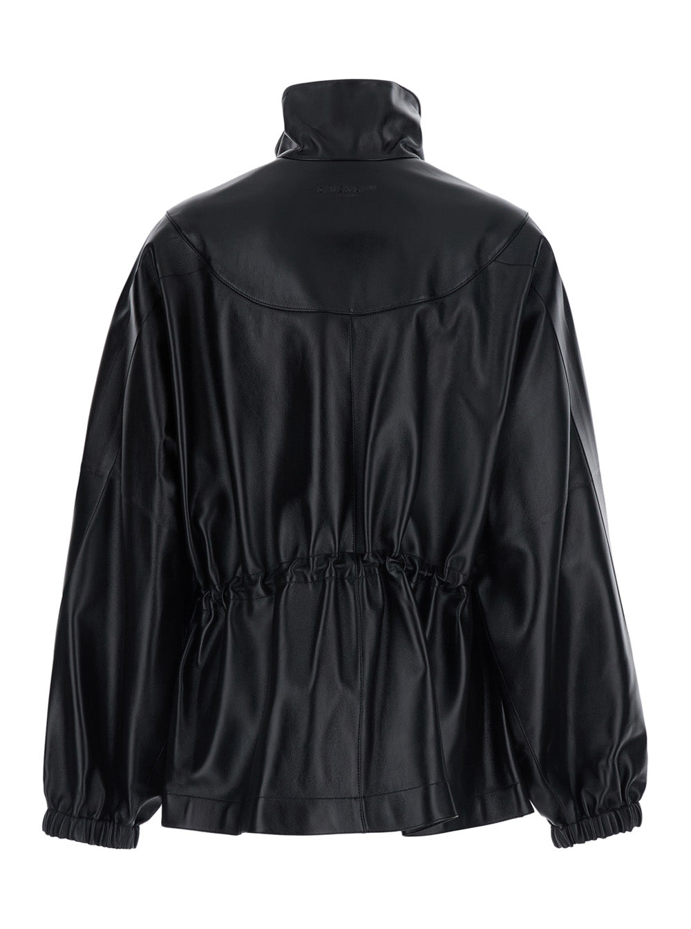 Givenchy Women Black High Collar Jacket With Elasticated Waist And Impressed Logo Lettering Impressed On The Front In Leather For Women GIVENCHY